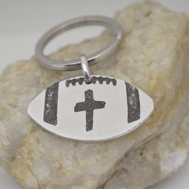 Football Cross Etched Aluminum Keychain